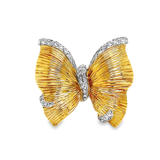 Butterfly Diamond Ring Two Tone Matte Finish Front view 