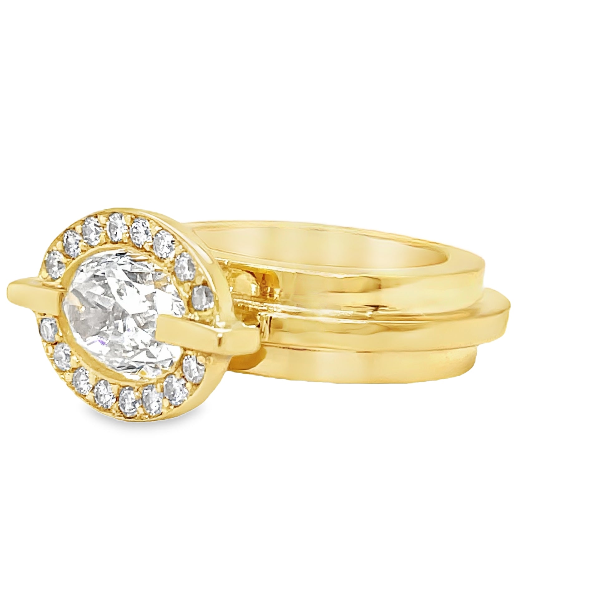 18k Custom Made Diamond Staircase Ring Oval Diamond Ring Side view 