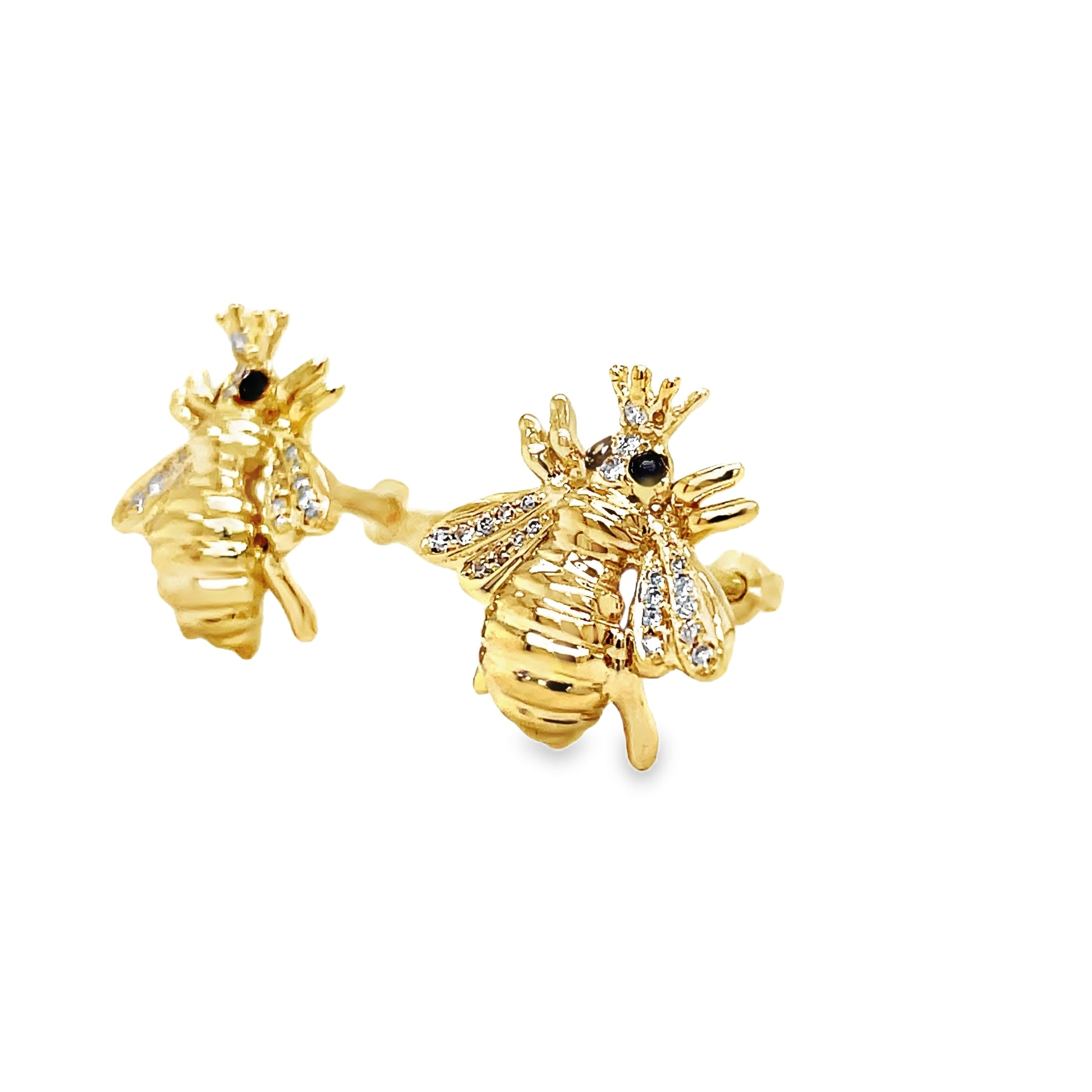 14k Yellow Gold Diamond Queen Bee Earrings Side view 
