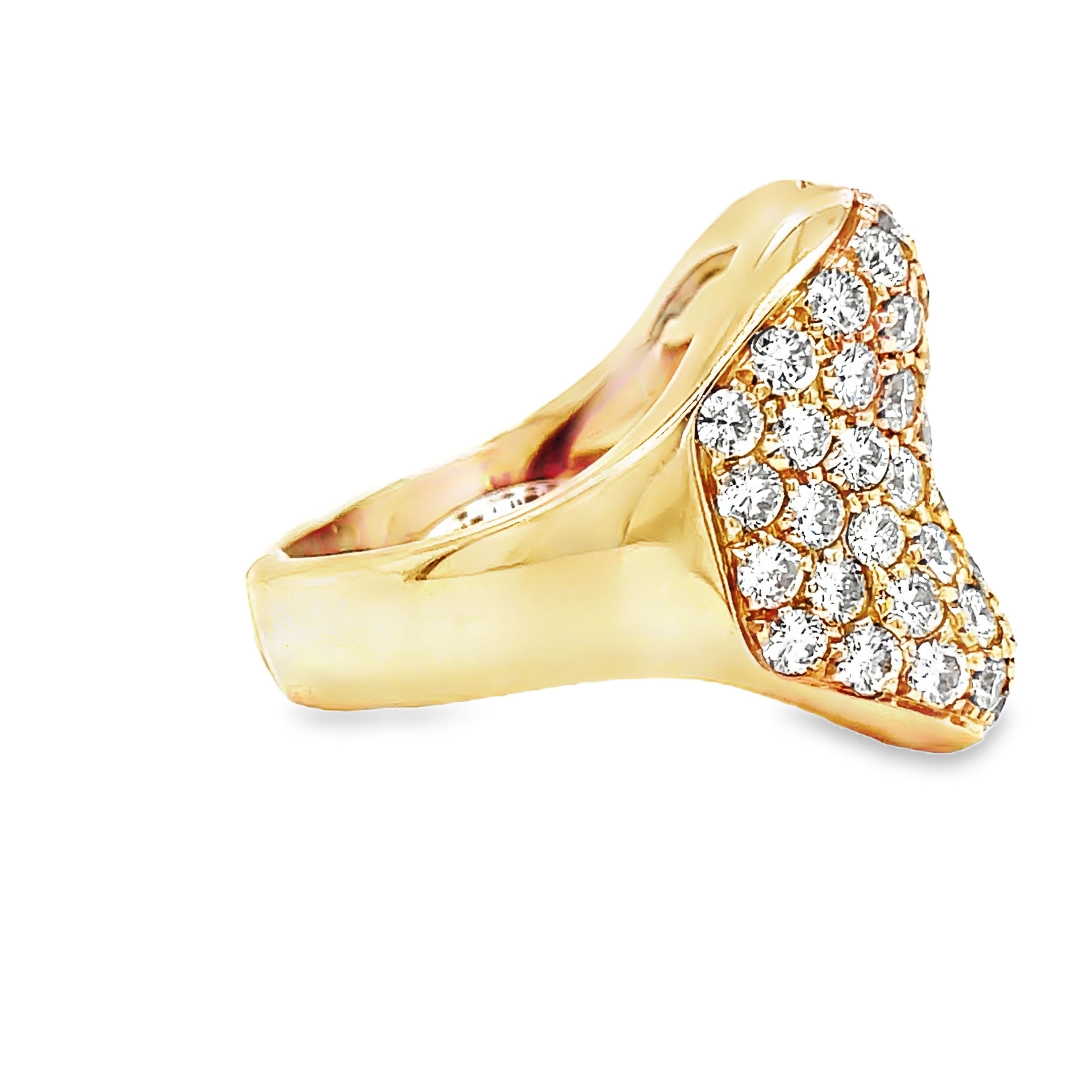 levate your style with our Italian-made Diamond Pave Cocktail Wide Rose Gold Ring. Crafted from luxurious 18k rose gold, this masterpiece features a stunning diamond pave setting of 3.37 carats. With a gallery finish, this ring radiates sophistication and elegance. Upgrade your jewelry collection today.