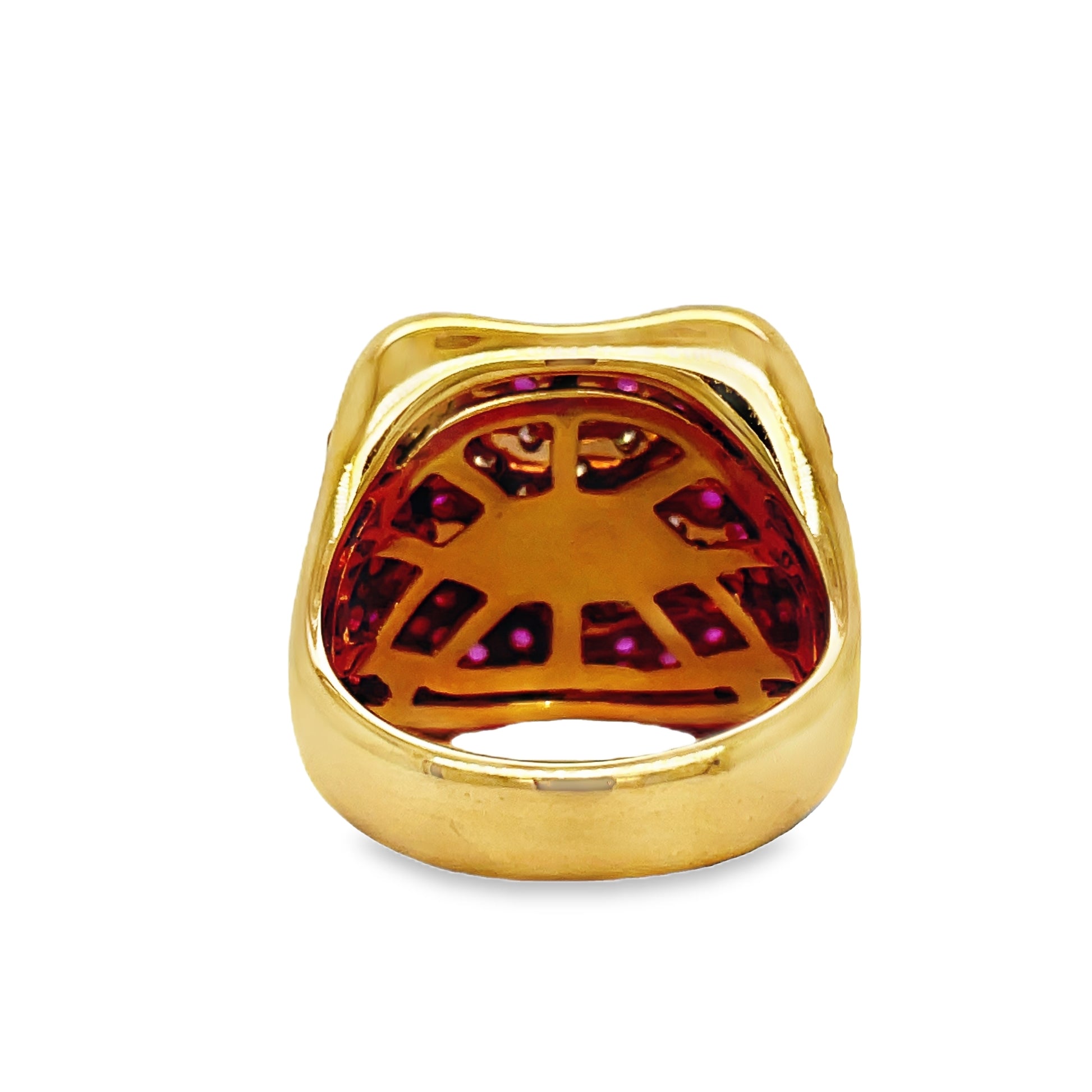 Pink Sapphire and Diamond Pave Cocktail Wide Rose Gold Ring Back View