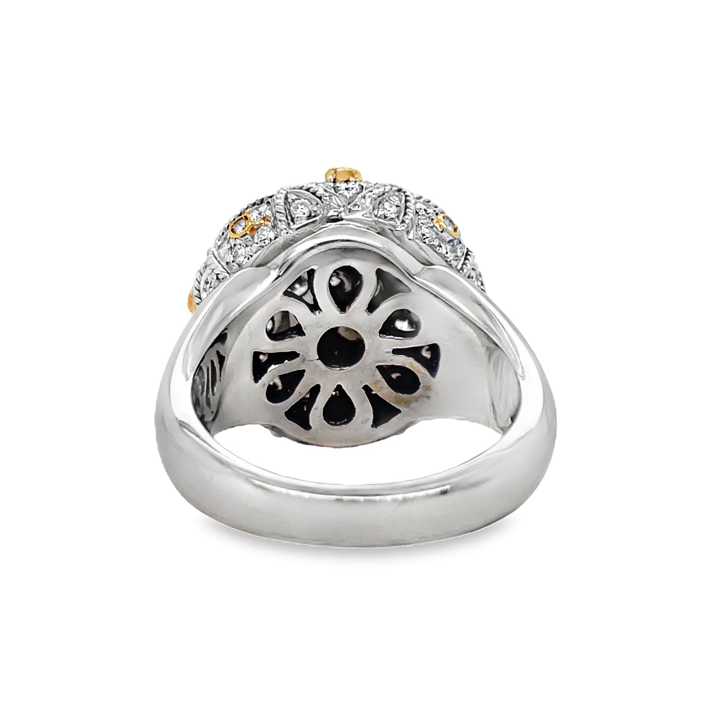 18K Two Tone Gold Italian Modern Brushed & Hand Engraved Round Ring Back View