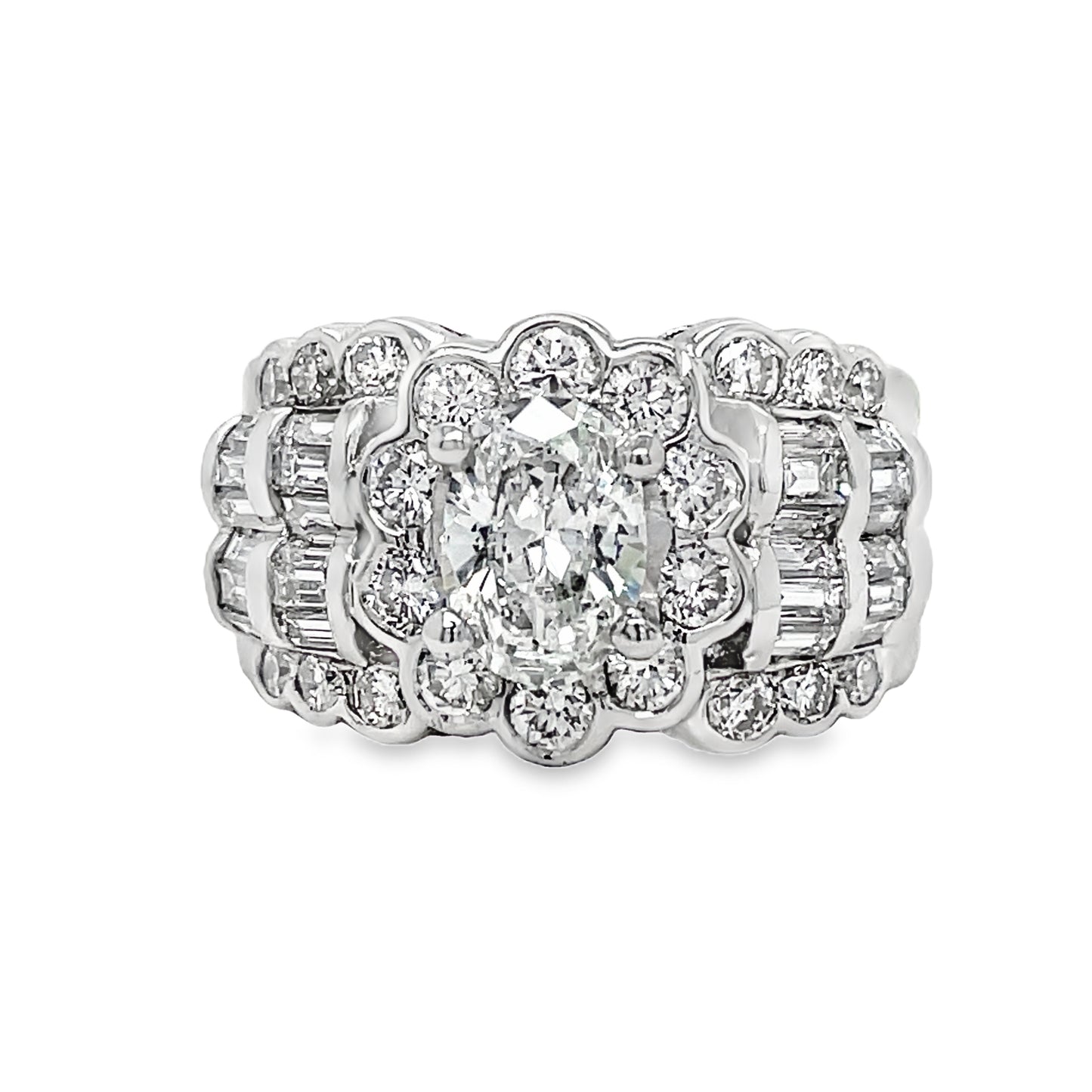 Estate Engagement Ring Round and Baguette Diamonds Front View
