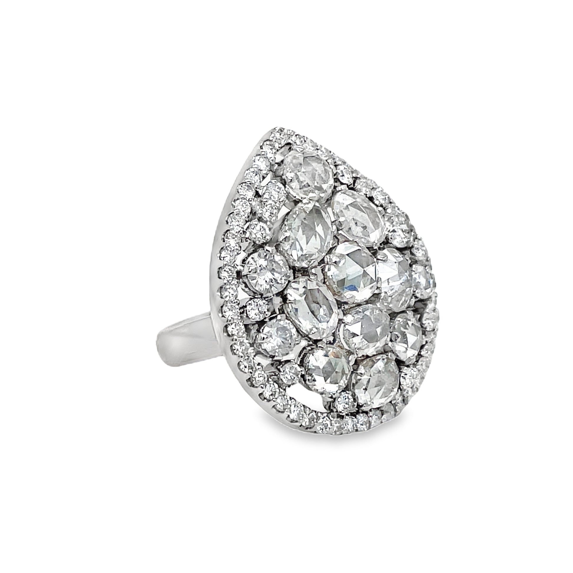Rose Cut Diamond Cluster & Round Diamond Ring 5.30 cts Side View