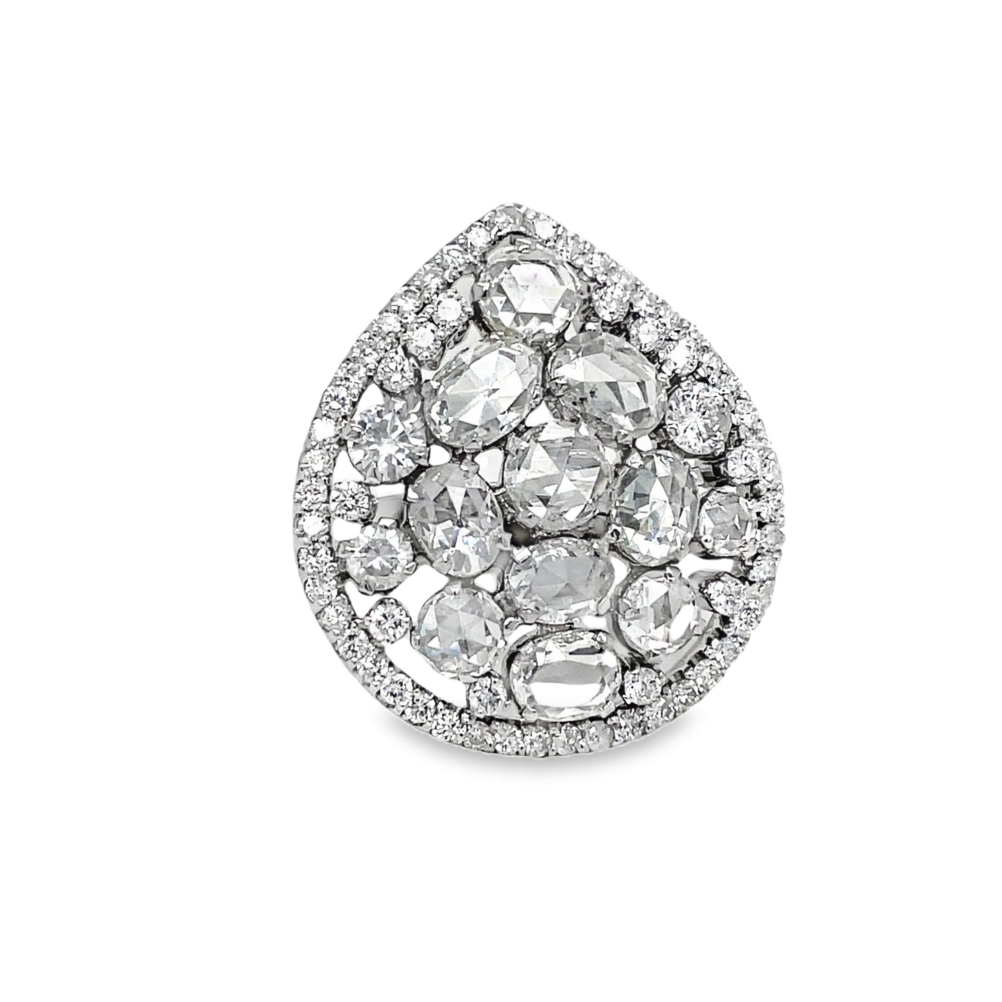 Rose Cut Diamond Cluster & Round Diamond Ring 5.30 cts Front View