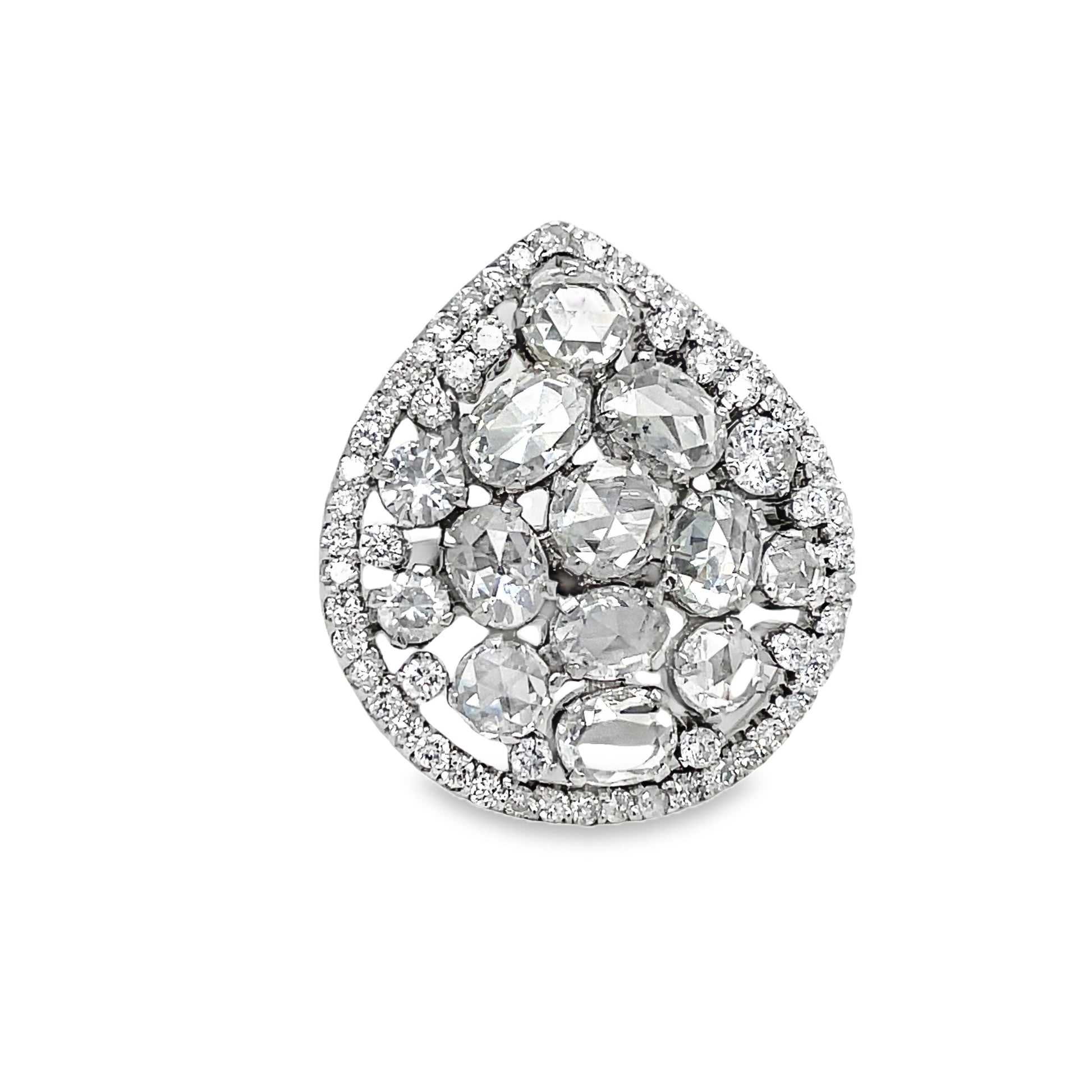 Rose Cut Diamond Cluster & Round Diamond Ring 5.30 cts Front View