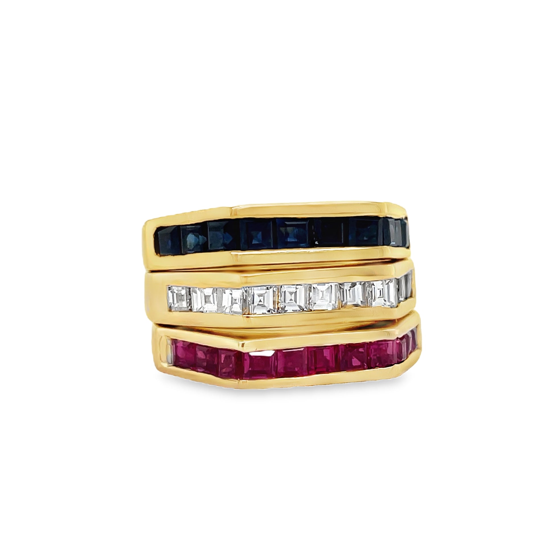 Side view of 18k Yellow Gold Estate Stackable Sapphire Ring