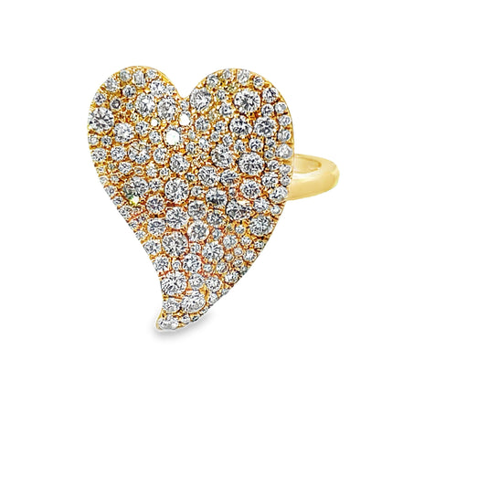 Front view of 18k Yellow Gold Diamond Pave Heart Ring 