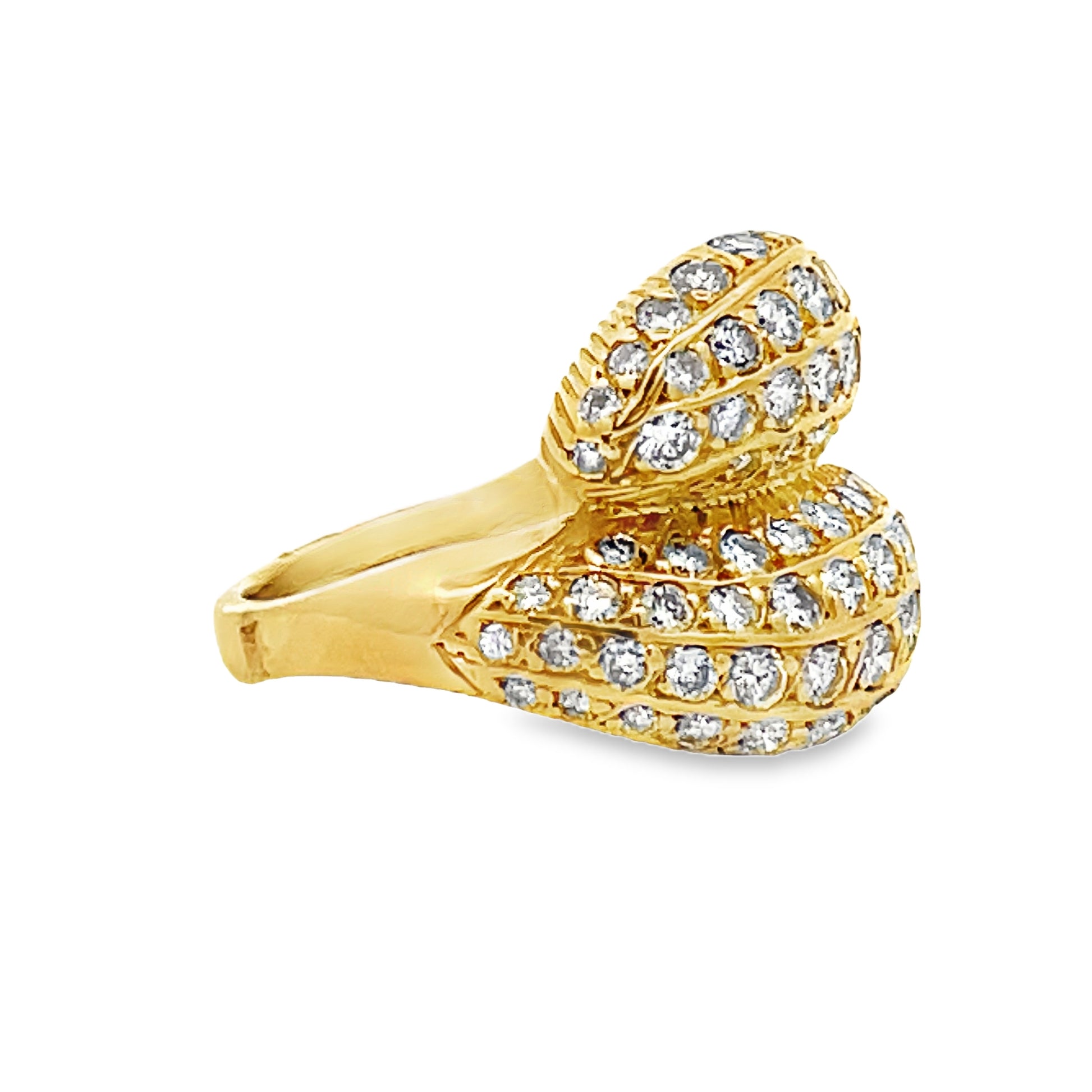 Side view of Estate 14k Yellow Gold Criss Cross Diamond Pave Ring 