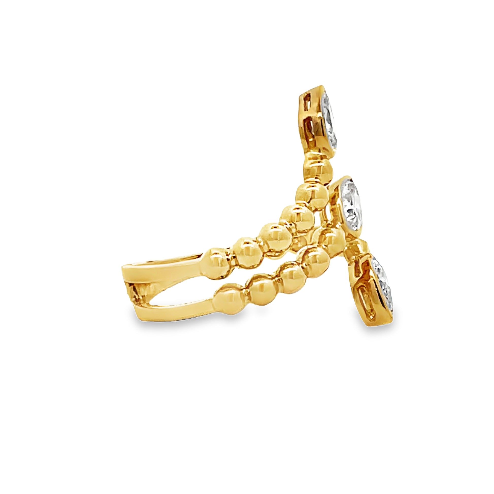 Side view of 18k Yellow Gold Triple Pear Shape Layered Diamond Wrap Ring