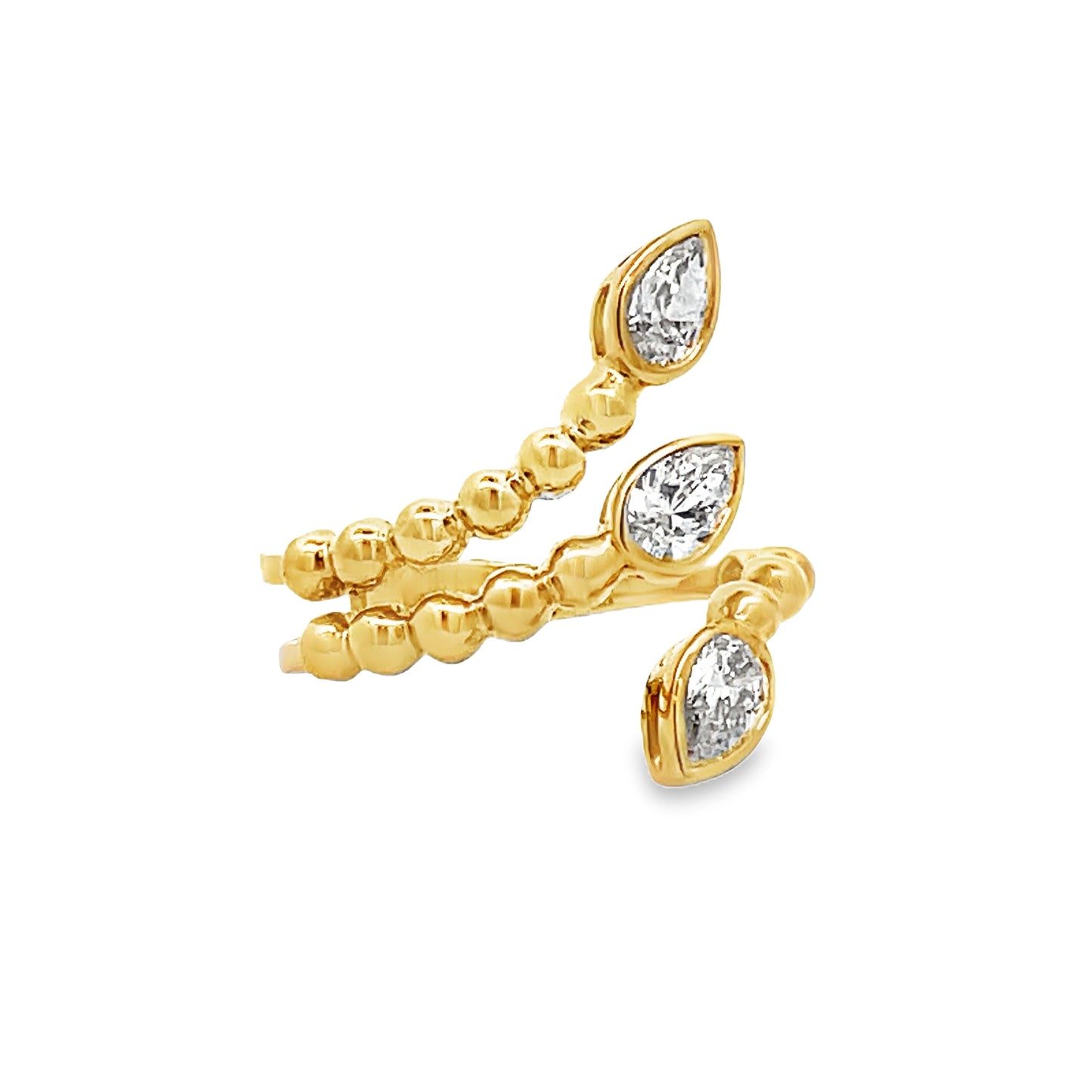 Side view of 18k Yellow Gold Triple Pear Shape Layered Diamond Wrap Ring