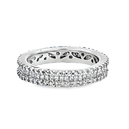 Front view of 18k White Gold Three Row Diamond Eternity Band
