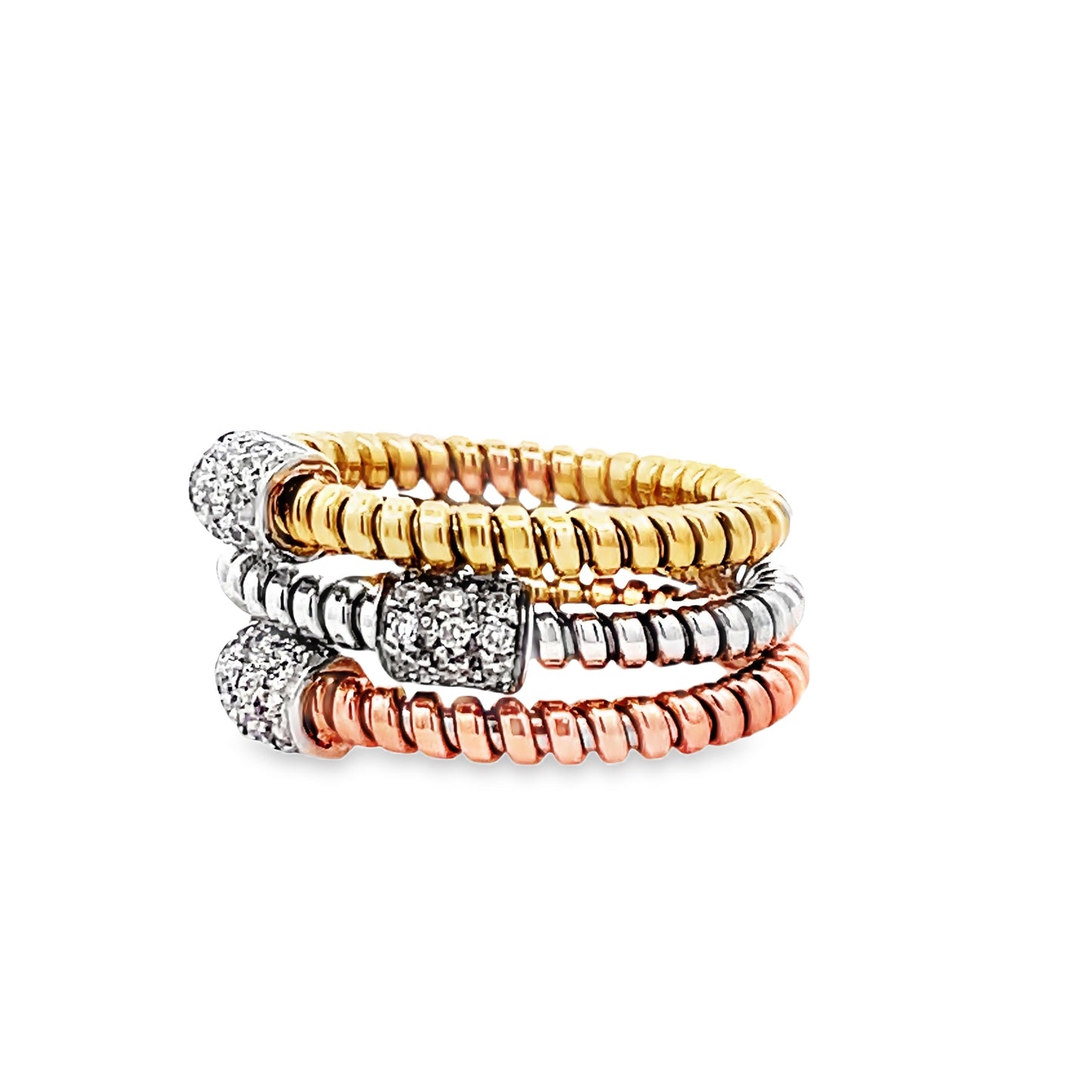 Side view of 18k Italian White Gold Diamond Square Motif Twisted Rope Stackable Ring