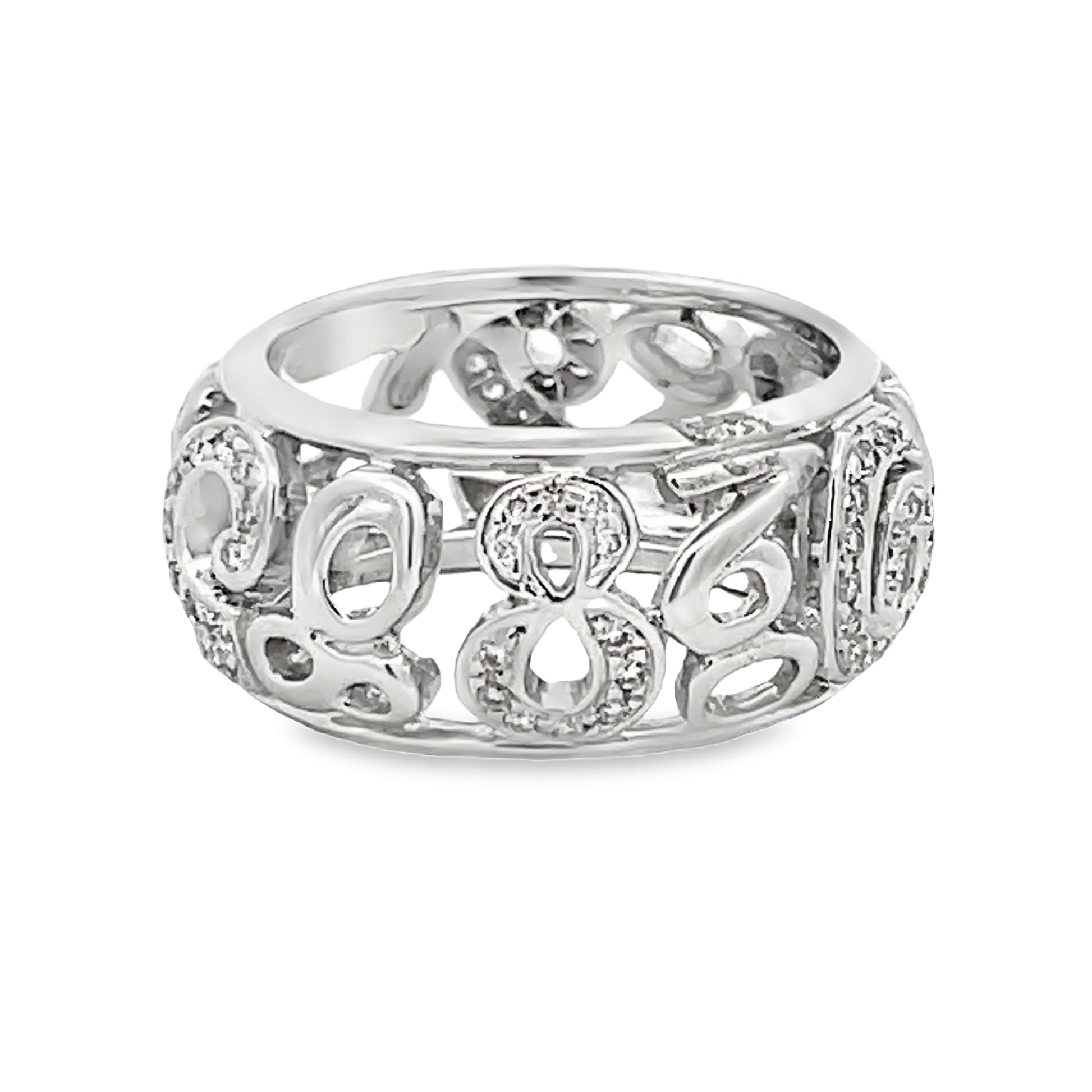 Front  view of 18k White Gold Wide Talisman Diamond Ring