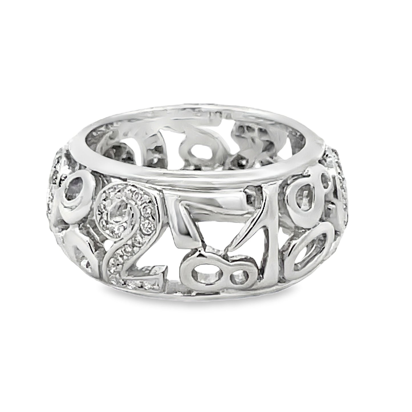 Front view of 18k White Gold Wide Talisman Diamond Ring