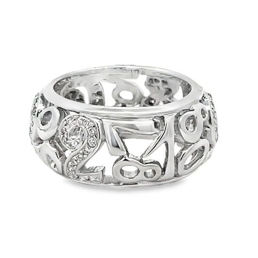 Front view of 18k White Gold Wide Talisman Diamond Ring