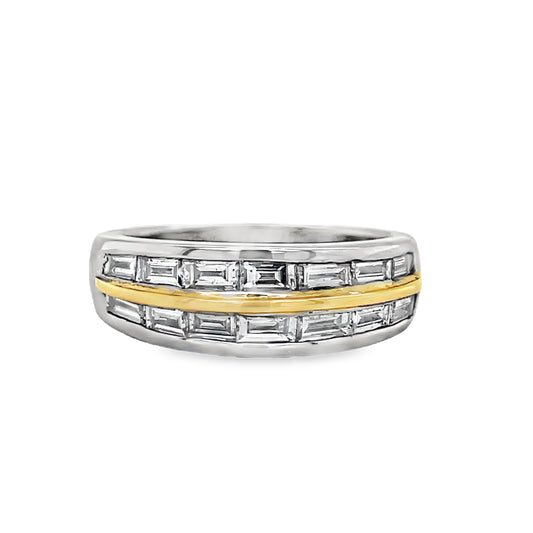 Two Tone Anniversary Baguette Diamond Double Row Band Front View
