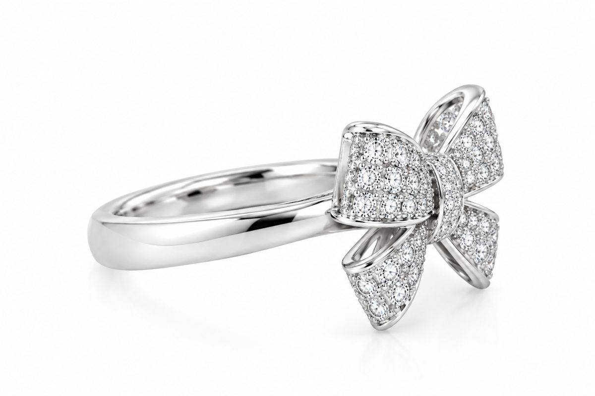 Side view of 18k White Gold Diamond Bow Ring