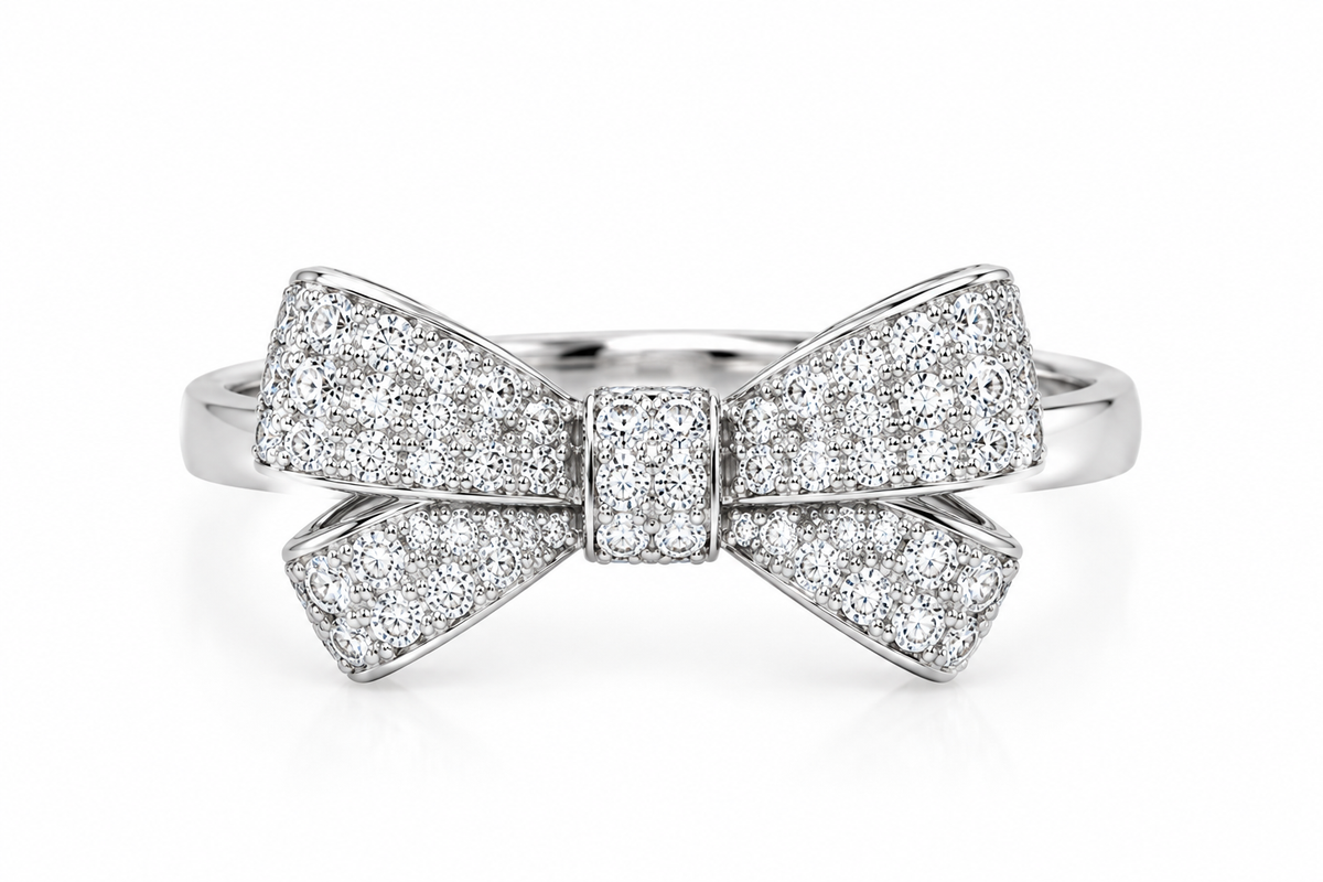 Front view of 18k White Gold Diamond Bow Ring