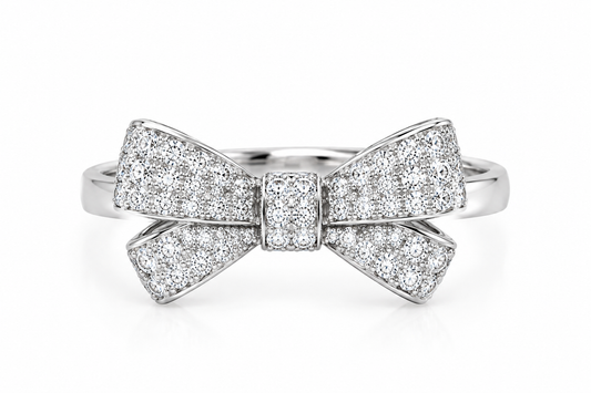 Front view of 18k White Gold Diamond Bow Ring