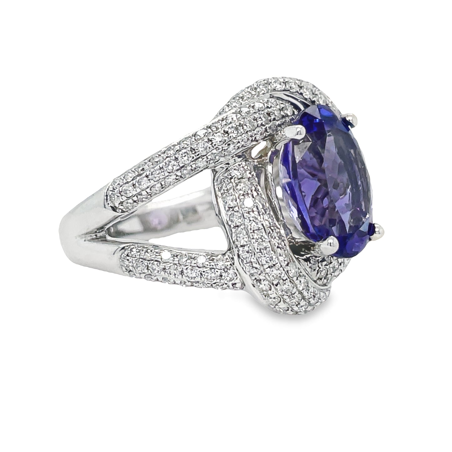 Large Oval Shape Tanzanite & Diamond Fashion Ring Profile View