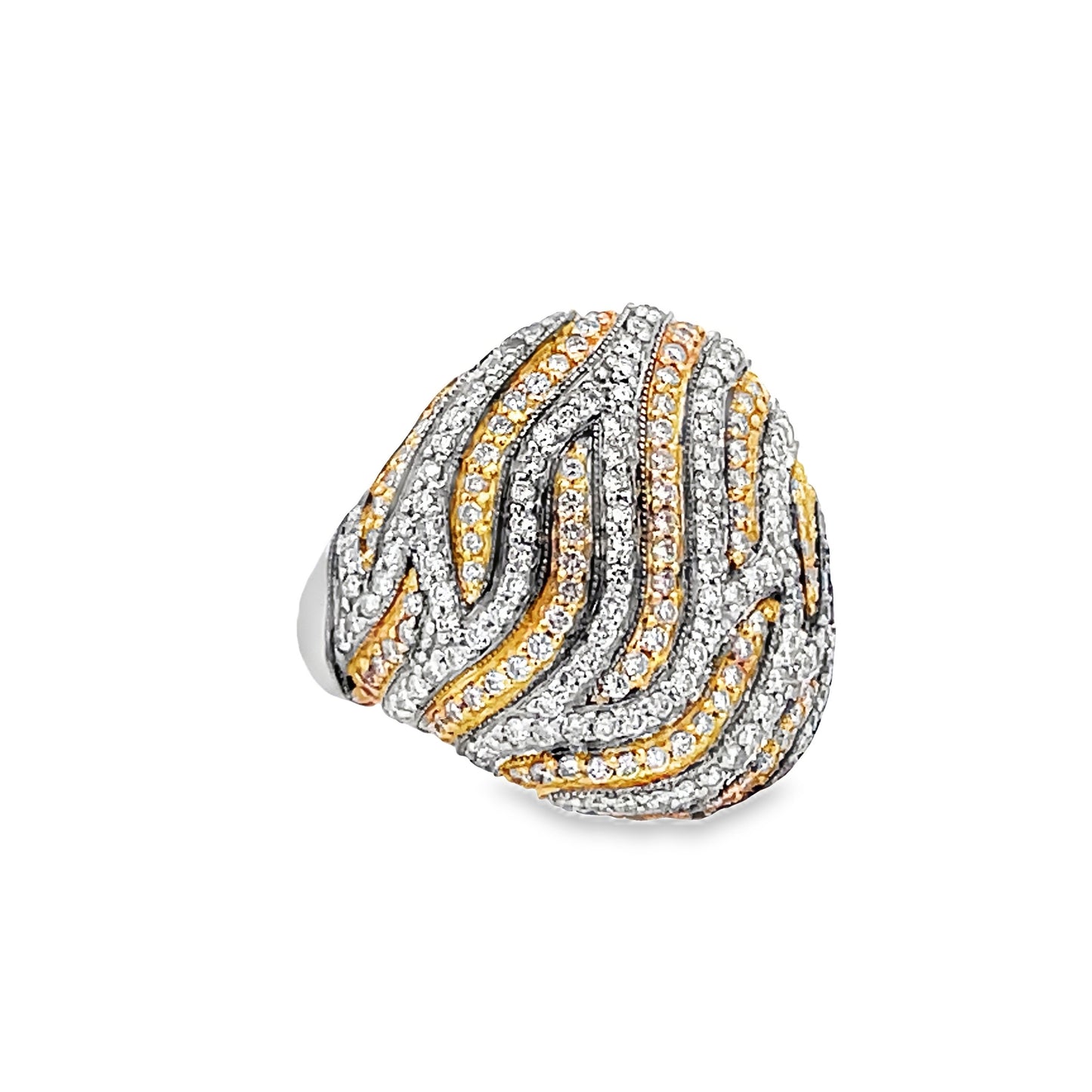 Side view of 18k Two Tone Diamond Dome Ring