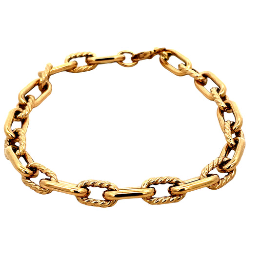 Front view of 14K Italian Made Yellow Gold Alternated Corrugated Links Bracelet 8"