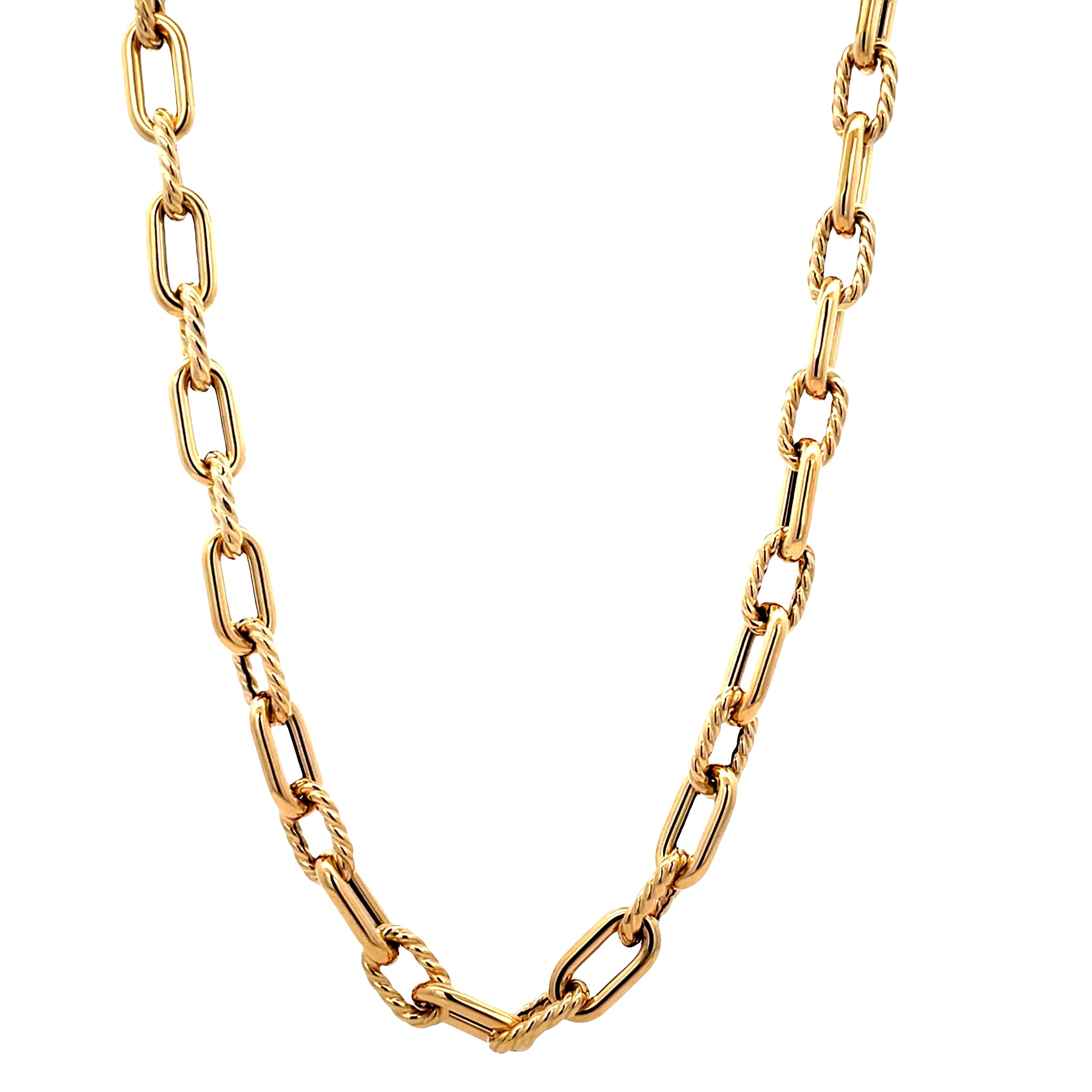 Front view of 14K Yellow Gold Alternated Corrugated Links 18"