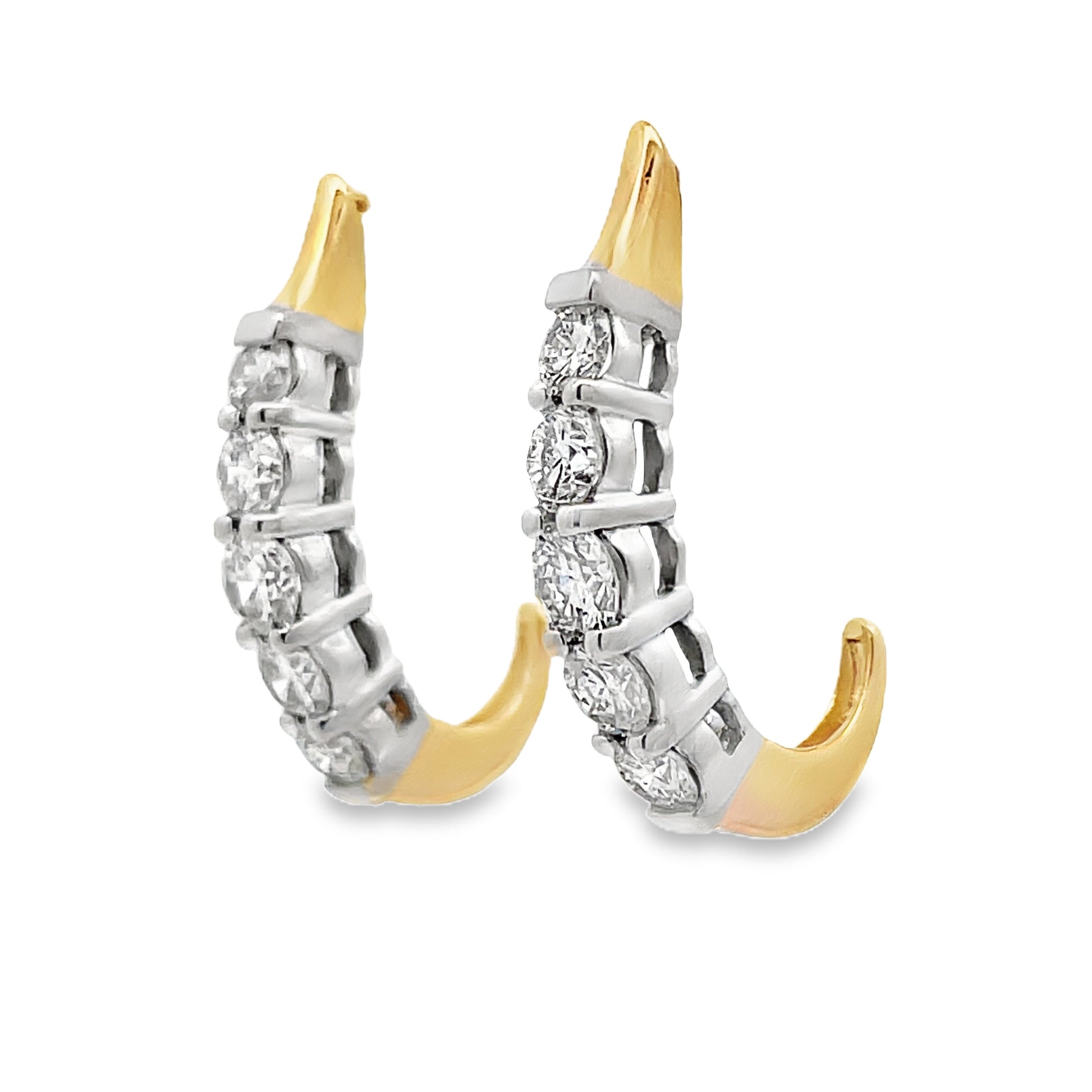 Side view of Two Tone Diamond Sleek Hoop Earrings 1.50 cts