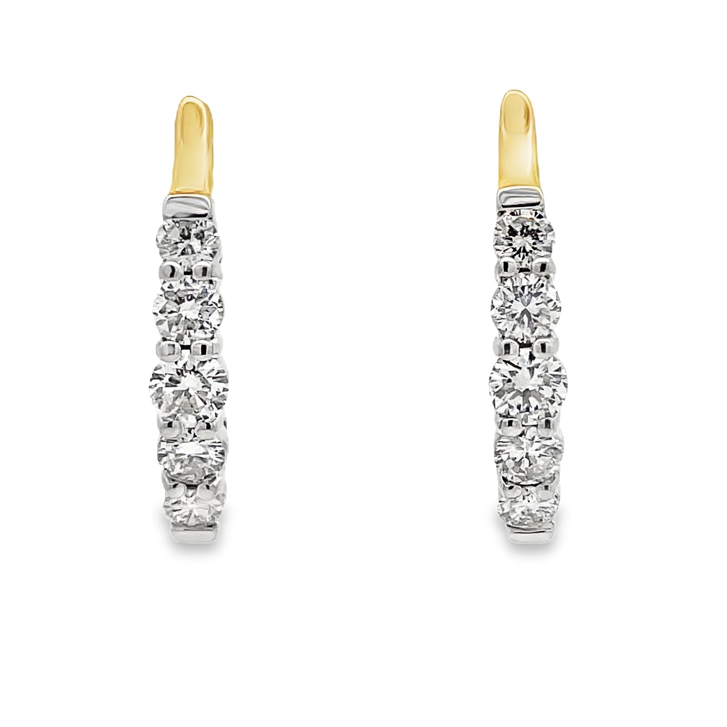 Front view of Two Tone Diamond Sleek Hoop Earrings 1.50 cts