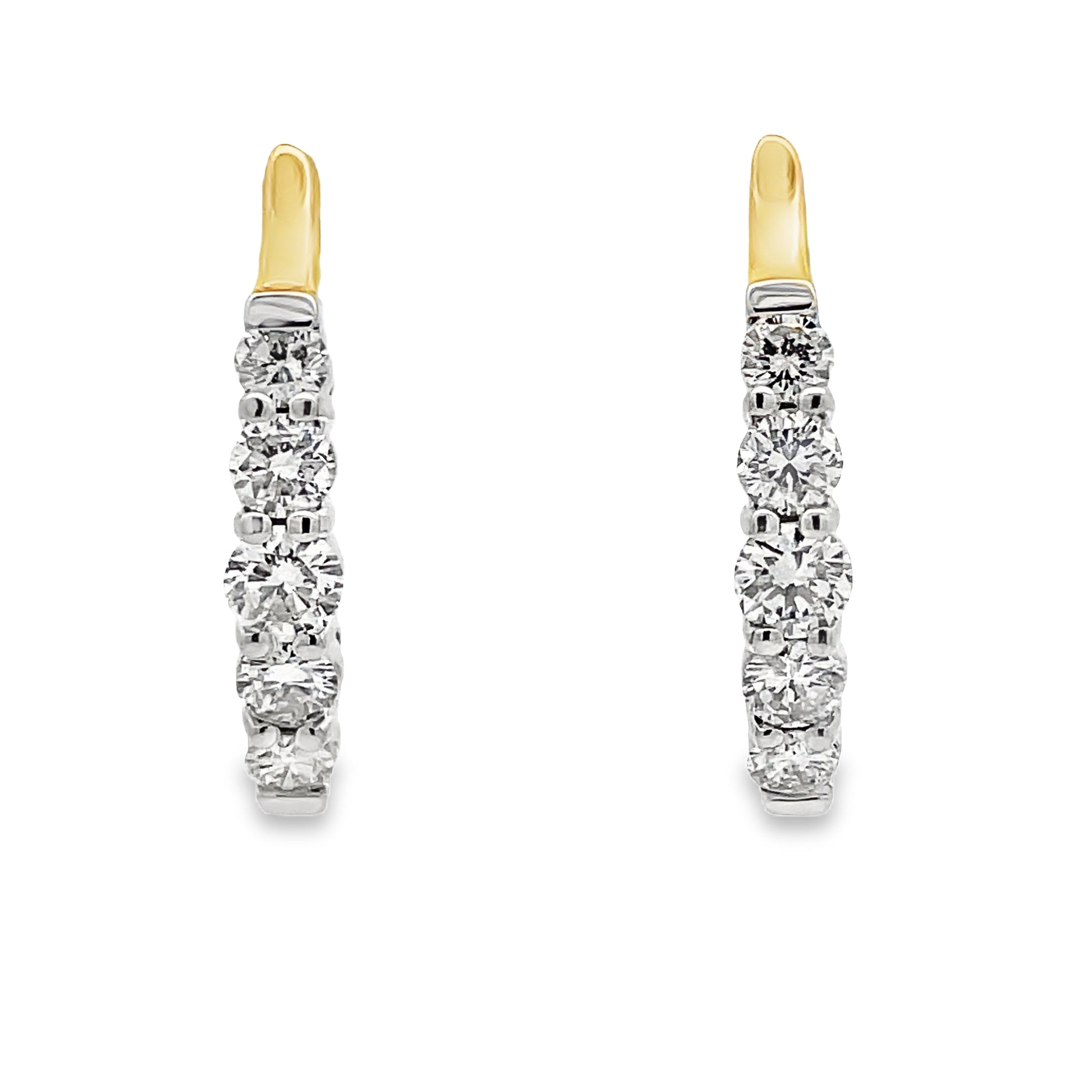 Front view of Two Tone Diamond Sleek Hoop Earrings 1.50 cts