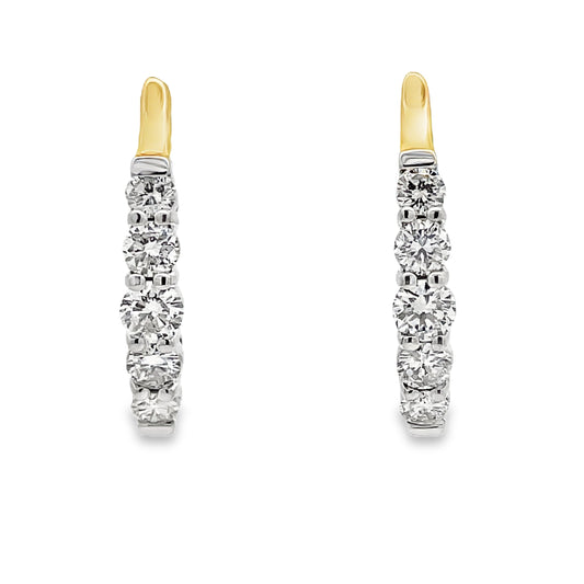 Front view of Two Tone Diamond Sleek Hoop Earrings 1.50 cts