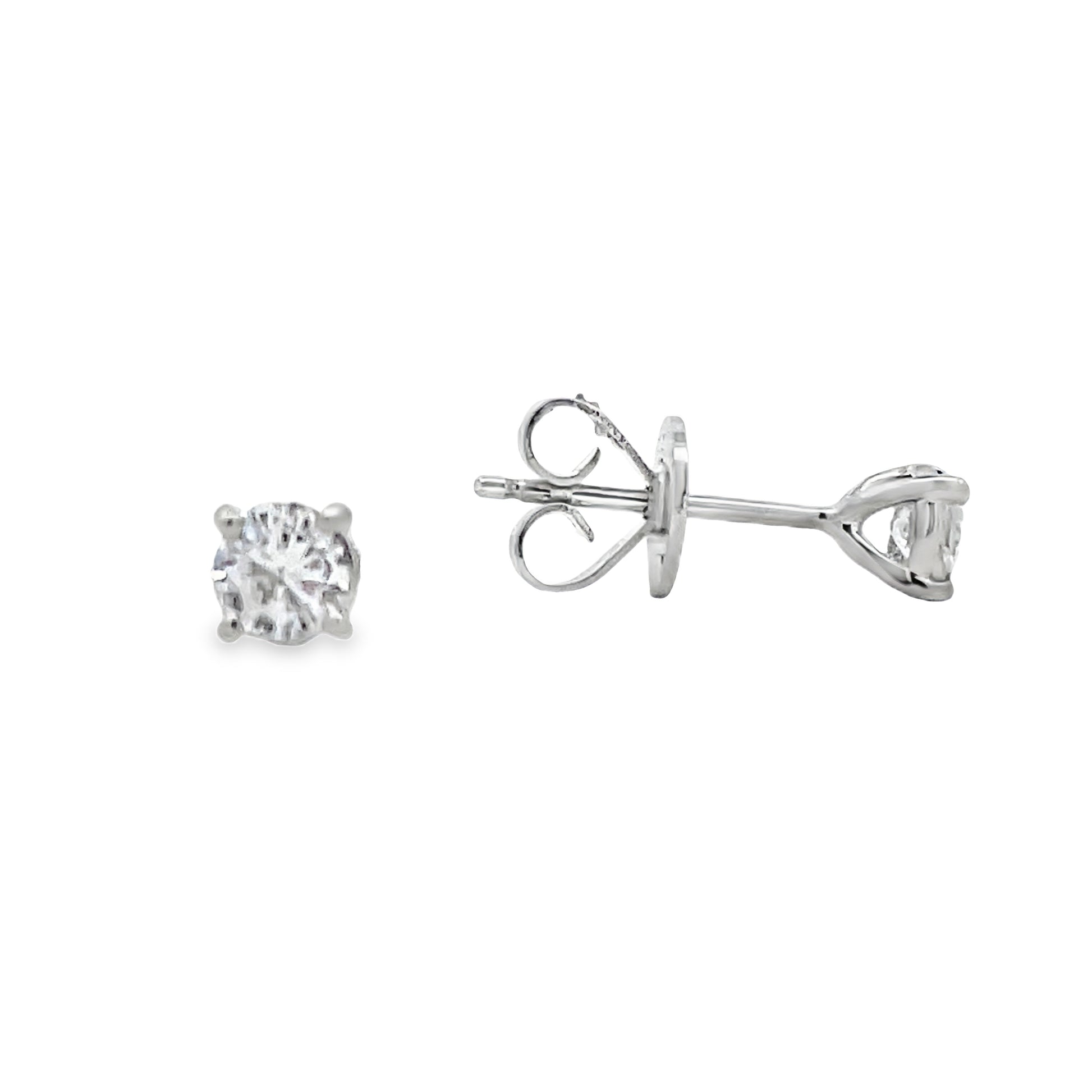 Front and side view of Diamond Studs 0.50 cts White Gold