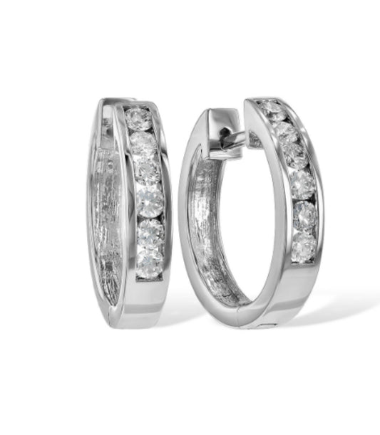 Front and side view of Small Diamond Huggie Earrings 0.47 cts