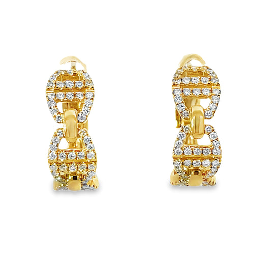 Front view of 18k Yellow Gold Interlink Diamond Hoop Earrings