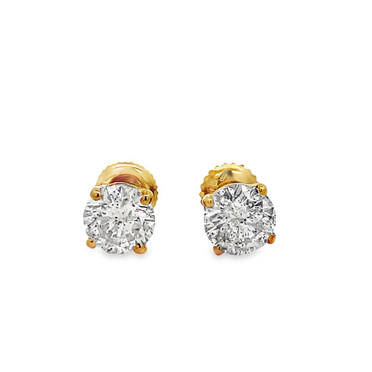 Front view of 14k Yellow Gold Diamond Studs 2.00 cts Yellow Gold 