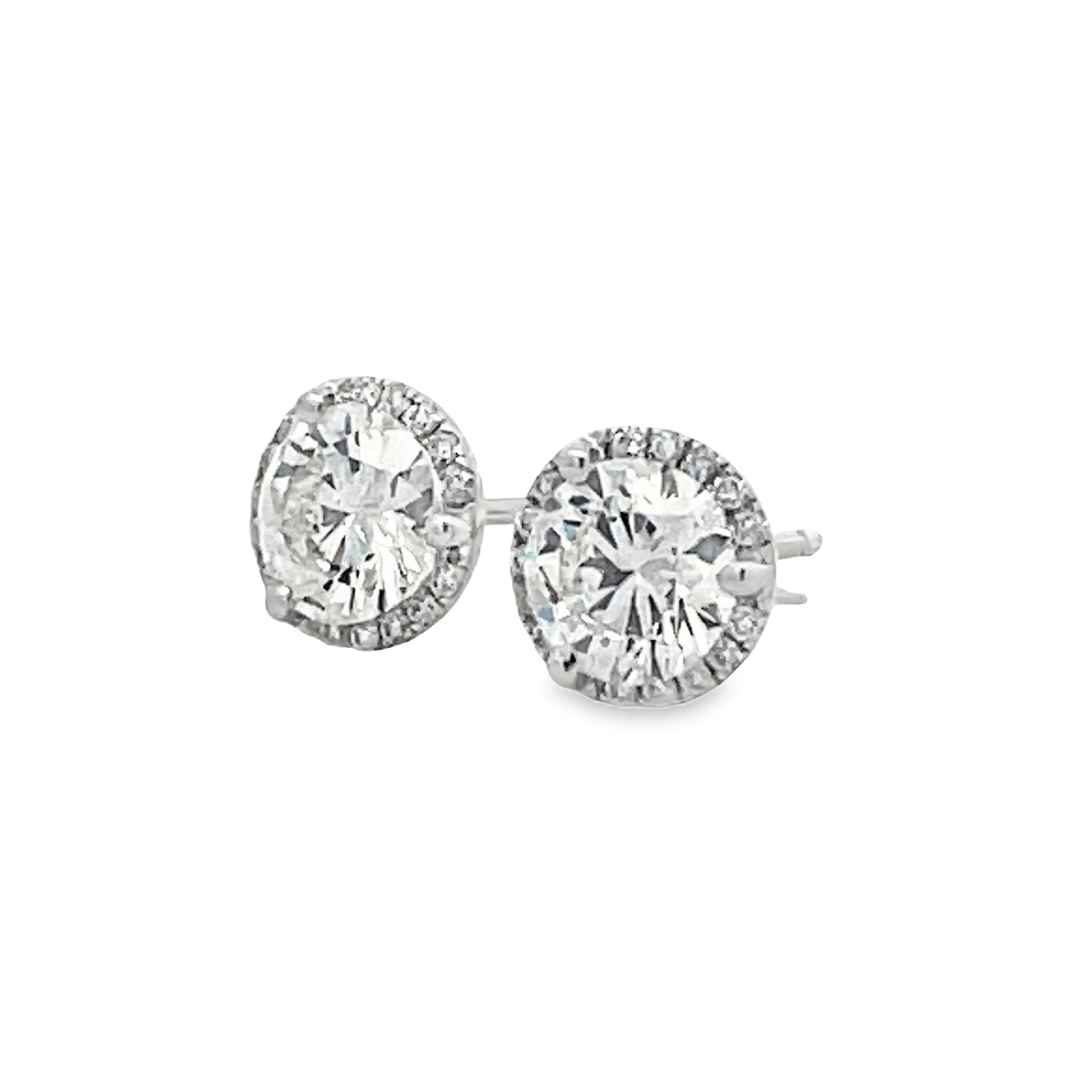Side view of 18k White Gold Diamond Studs with Diamond Jackets 1.75 cts 