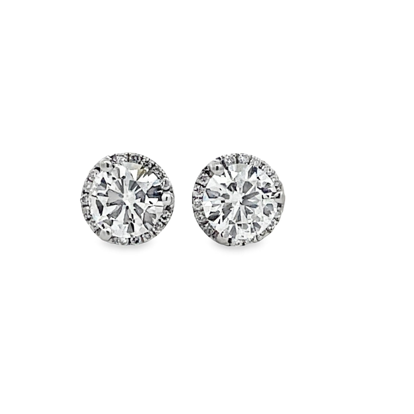 Front view of 18k White Gold Diamond Studs with Diamond Jackets 1.75 cts 
