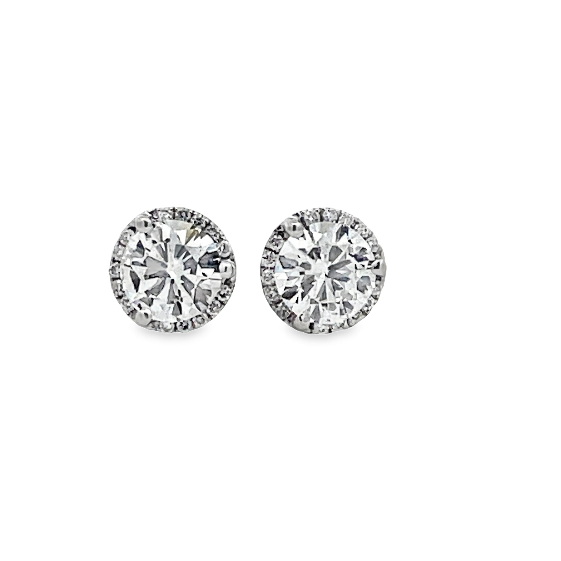 Front view of 18k White Gold Diamond Studs with Diamond Jackets 1.75 cts 