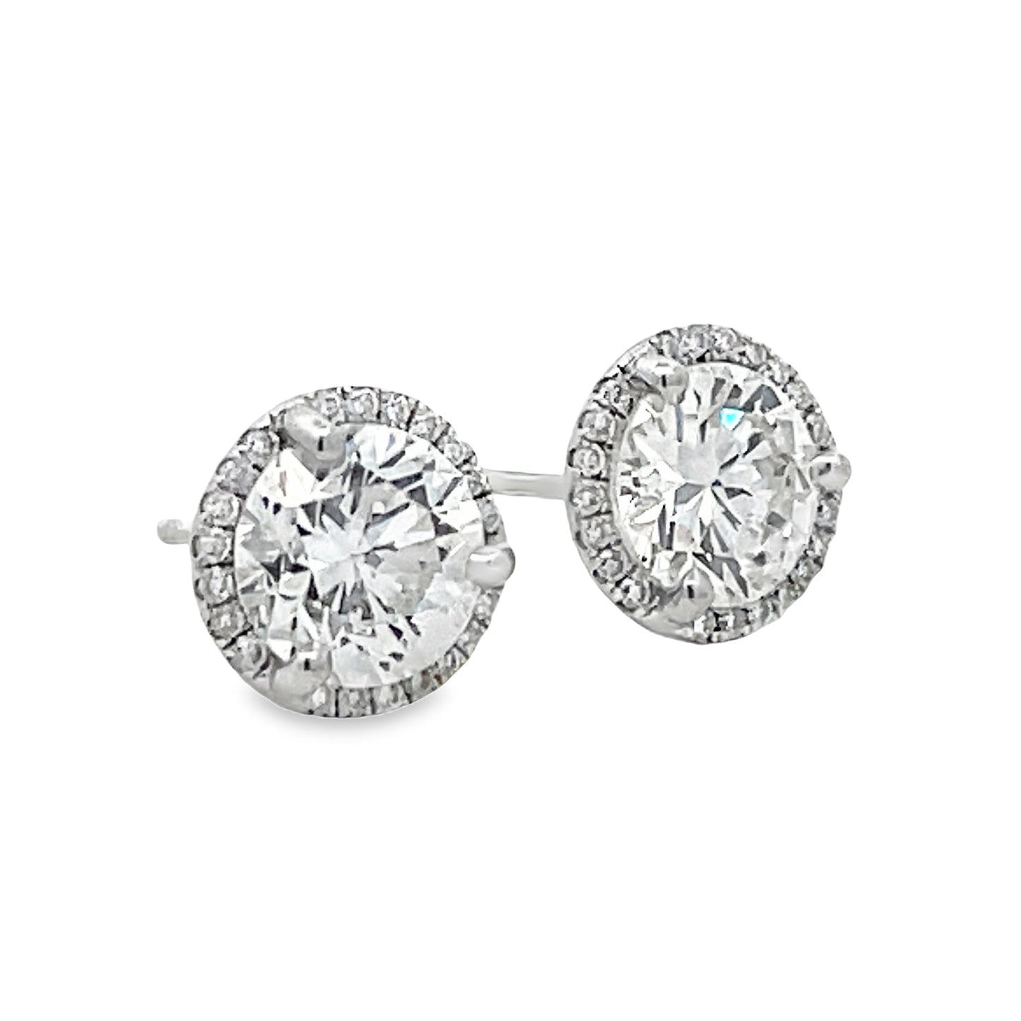 Side view of 18k White Gold Diamond Studs with Diamond Jackets 2.35 cts