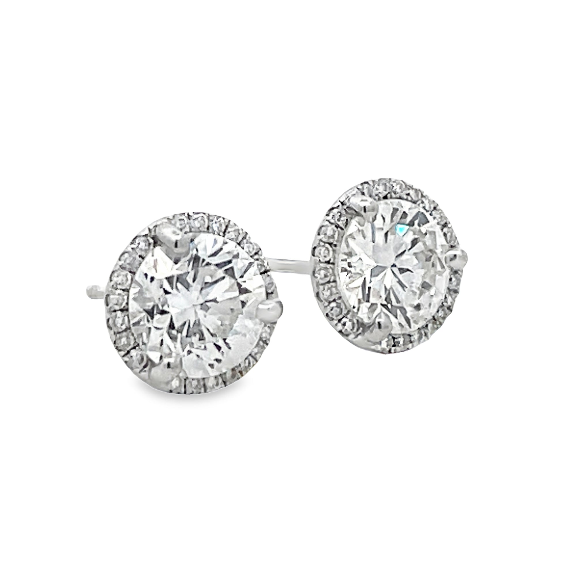 Side view of 18k White Gold Diamond Studs with Diamond Jackets 2.35 cts