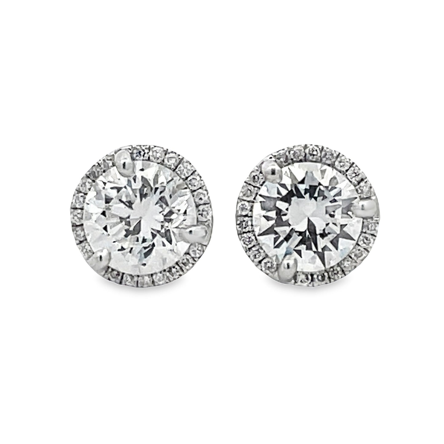 Front view of 18k White Gold Diamond Studs with Diamond Jackets 2.35 cts