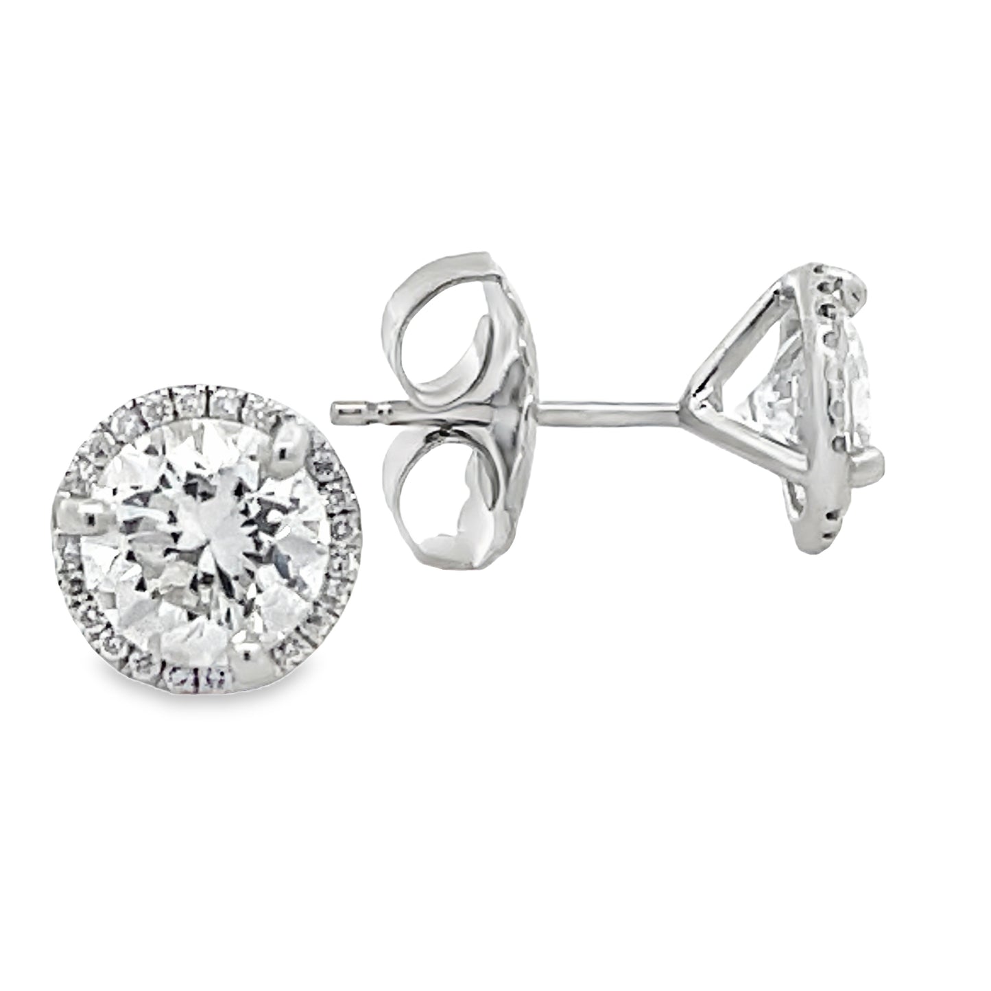 Front and side view of 18k White Gold Diamond Studs with Diamond Jackets 2.35 cts