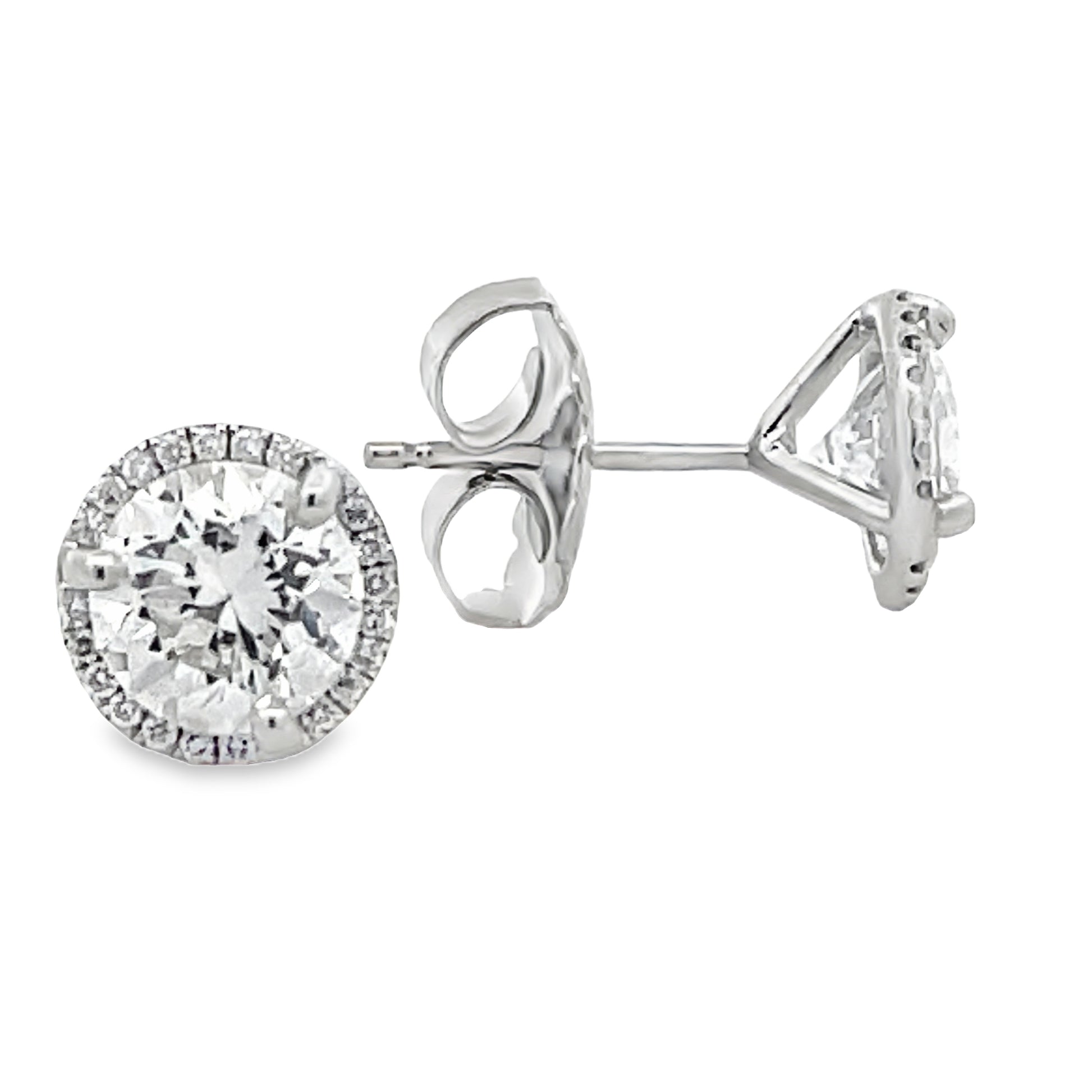 Front and side view of 18k White Gold Diamond Studs with Diamond Jackets 2.35 cts