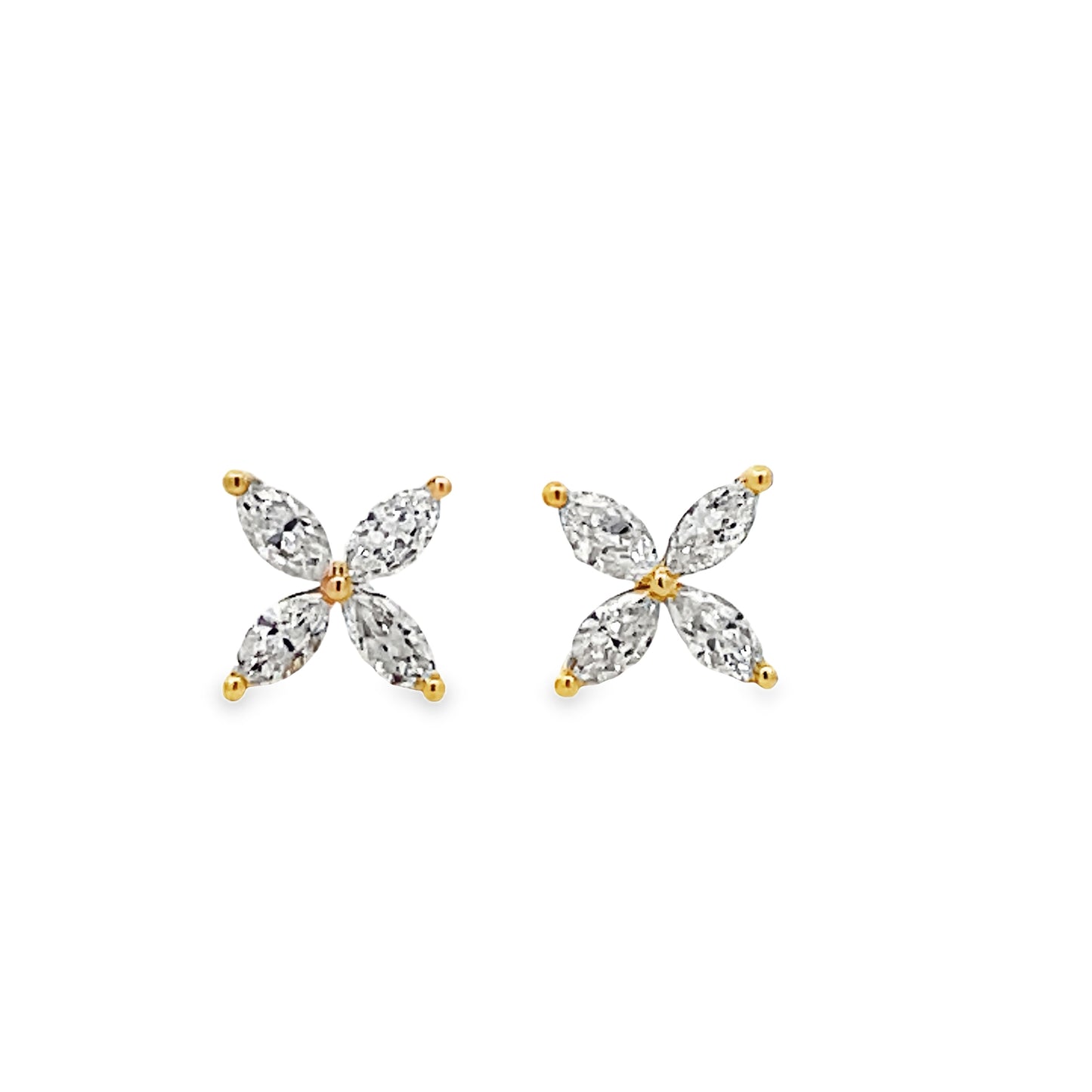 Front view of 18k Yellow Gold Four Marquise Diamond Stud Earrings 0.60 cts