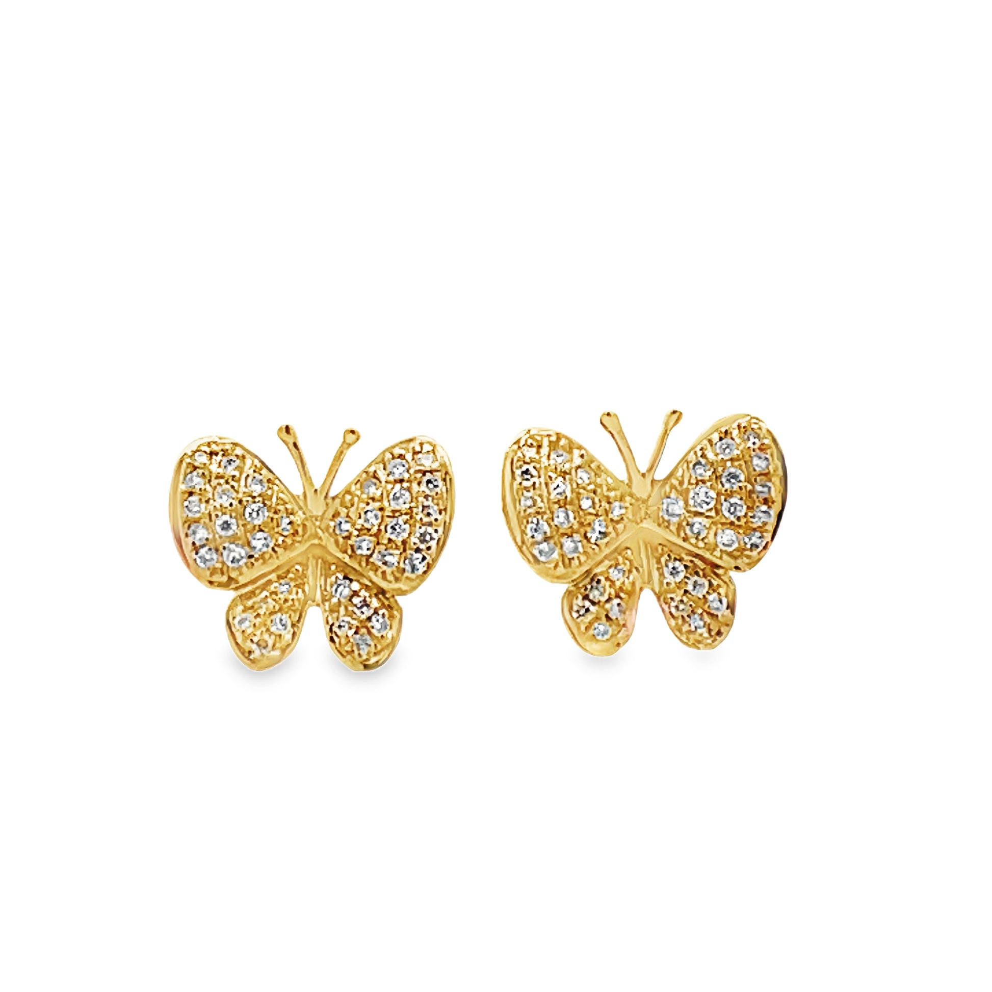 Front view of 18k Yellow Gold Small Diamond Butterfly Earrings