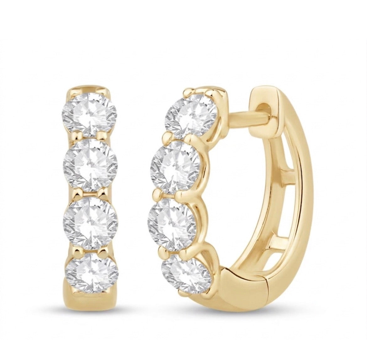 18K Yellow Gold Four Diamond Hoop Earrings 0.99 cts