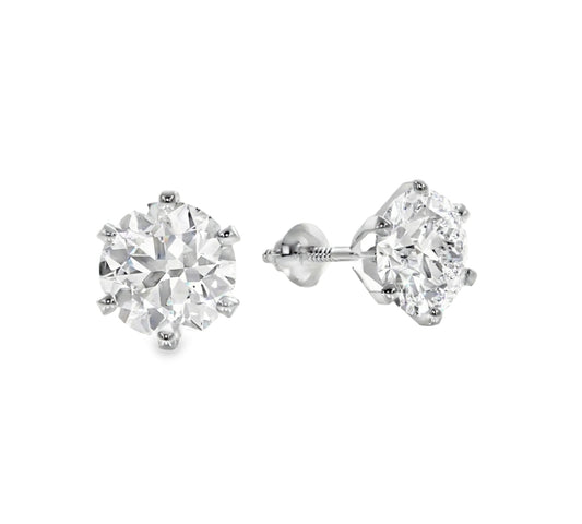 Front and side view of 14k White Gold Diamond Studs Screw Back 1.50 cts