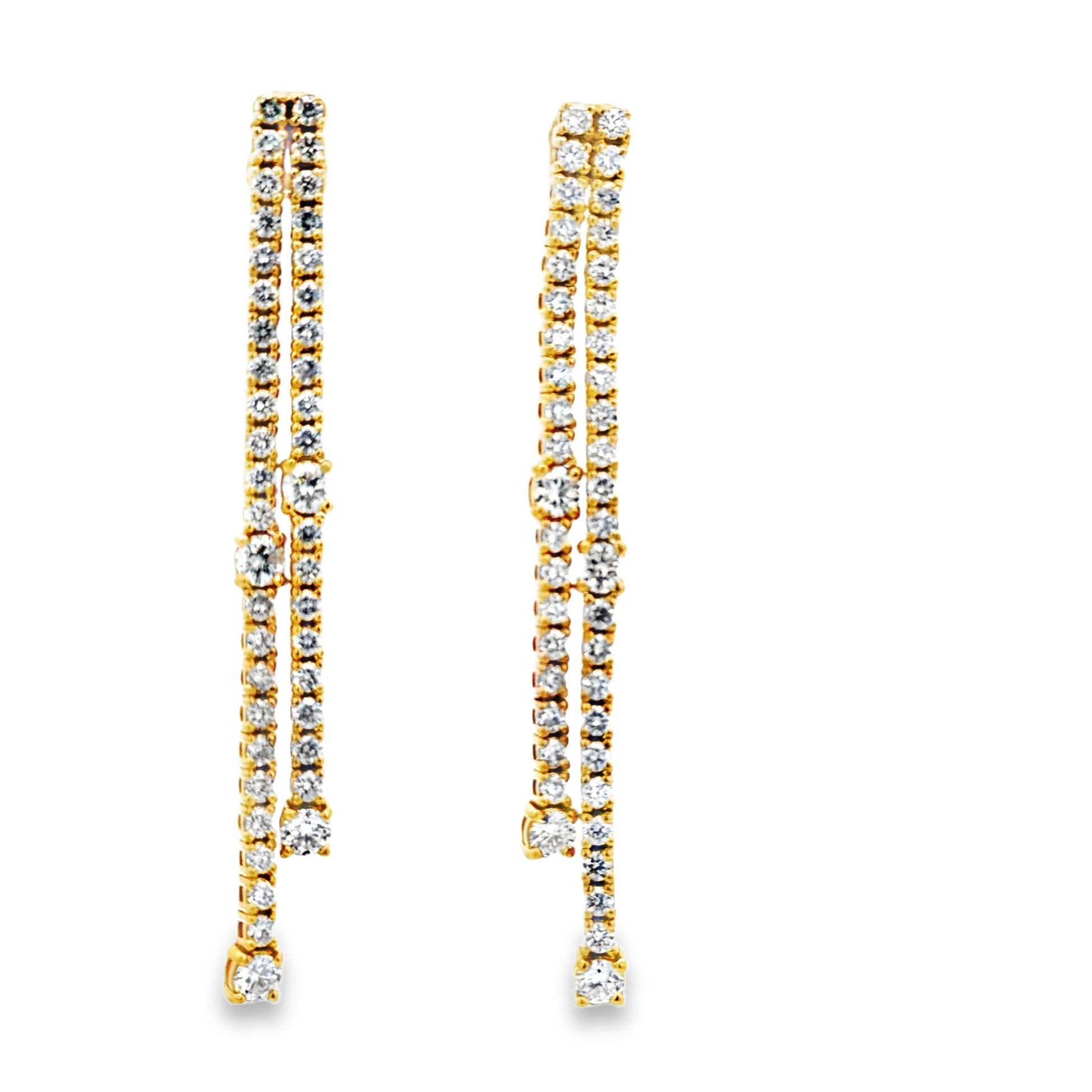 Front view of 14K Yellow Gold Double Strand Diamond Dangle Earrings