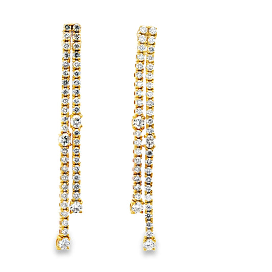 Front view of 14K Yellow Gold Double Strand Diamond Dangle Earrings